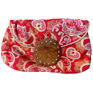 Floral Pink Clutch with Wooden Accent